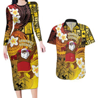 Papua New Guinea Retro Christmas Couples Matching Long Sleeve Bodycon Dress and Hawaiian Shirt Hamamas Krismas LT05 Colorful - Polynesian Pride