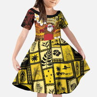Papua New Guinea Retro Christmas Family Matching Off Shoulder Maxi Dress and Hawaiian Shirt Hamamas Krismas LT05 Daughter's Dress Colorful - Polynesian Pride