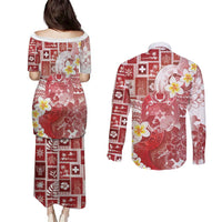 Tonga Christmas Couples Matching Puletasi and Long Sleeve Button Shirt Kilisimasi Fiefia Retro Style Red - Polynesian Pride