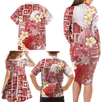 Tonga Christmas Family Matching Long Sleeve Bodycon Dress and Hawaiian Shirt Kilisimasi Fiefia Retro Style Red - Polynesian Pride