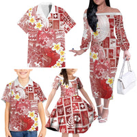 Tonga Christmas Family Matching Off The Shoulder Long Sleeve Dress and Hawaiian Shirt Kilisimasi Fiefia Retro Style Red LT05 - Polynesian Pride