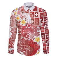 Tonga Christmas Family Matching Off The Shoulder Long Sleeve Dress and Hawaiian Shirt Kilisimasi Fiefia Retro Style Red LT05 Dad's Shirt - Long Sleeve Red - Polynesian Pride