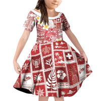 Tonga Christmas Family Matching Off Shoulder Short Dress and Hawaiian Shirt Kilisimasi Fiefia Retro Style Red - Polynesian Pride