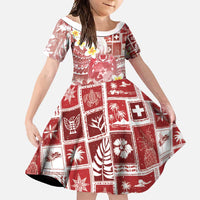 Tonga Christmas Family Matching Tank Maxi Dress and Hawaiian Shirt Kilisimasi Fiefia Retro Style Red LT05 Daughter's Dress Red - Polynesian Pride