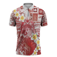 Tonga Christmas Zipper Polo Shirt Kilisimasi Fiefia Retro Style Red - Polynesian Pride