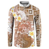 Tonga Christmas Button Sweatshirt Kilisimasi Fiefia Retro Style Brown - Polynesian Pride