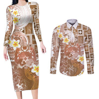 Tonga Christmas Couples Matching Long Sleeve Bodycon Dress and Long Sleeve Button Shirt Kilisimasi Fiefia Retro Style Brown - Polynesian Pride