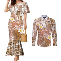Tonga Christmas Couples Matching Mermaid Dress and Long Sleeve Button Shirt Kilisimasi Fiefia Retro Style Brown - Polynesian Pride