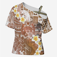 Tonga Christmas Cross Shoulder Shirt Kilisimasi Fiefia Retro Style Brown - Polynesian Pride