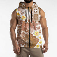 Tonga Christmas Sleeveless Zip Hoodie Kilisimasi Fiefia Retro Style Brown - Polynesian Pride