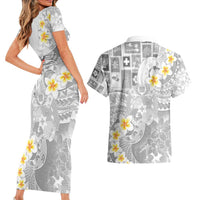 Tonga Christmas Couples Matching Short Sleeve Bodycon Dress and Hawaiian Shirt Kilisimasi Fiefia Retro Style White - Polynesian Pride