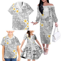 Tonga Christmas Family Matching Off The Shoulder Long Sleeve Dress and Hawaiian Shirt Kilisimasi Fiefia Retro Style White LT05 - Polynesian Pride