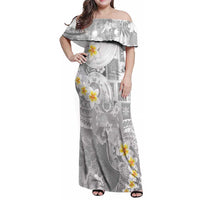 Tonga Christmas Family Matching Off Shoulder Maxi Dress and Hawaiian Shirt Kilisimasi Fiefia Retro Style White LT05 Mom's Dress White - Polynesian Pride