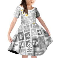 Tonga Christmas Family Matching Off Shoulder Short Dress and Hawaiian Shirt Kilisimasi Fiefia Retro Style White LT05 Daughter's Dress White - Polynesian Pride