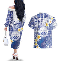 Federated States Of Micronesia Christmas Couples Matching Off The Shoulder Long Sleeve Dress and Hawaiian Shirt Retro Style Bright Version LT05 - Polynesian Pride