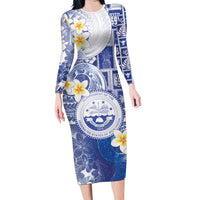 Federated States Of Micronesia Christmas Family Matching Long Sleeve Bodycon Dress and Hawaiian Shirt Retro Style Bright Version LT05 Mom's Dress Blue - Polynesian Pride