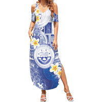 Federated States Of Micronesia Christmas Family Matching Summer Maxi Dress and Hawaiian Shirt Retro Style Bright Version LT05 Mom's Dress Blue - Polynesian Pride