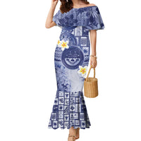 Federated States Of Micronesia Christmas Family Matching Mermaid Dress and Hawaiian Shirt Retro Style Dark Version LT05 Mom's Dress Navy - Polynesian Pride
