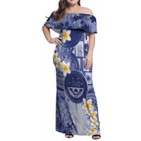 Federated States Of Micronesia Christmas Family Matching Off Shoulder Maxi Dress and Hawaiian Shirt Retro Style Dark Version LT05 Mom's Dress Navy - Polynesian Pride