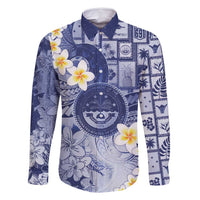 Federated States Of Micronesia Christmas Family Matching Off Shoulder Short Dress and Hawaiian Shirt Retro Style Dark Version LT05 Dad's Shirt - Long Sleeve Navy - Polynesian Pride