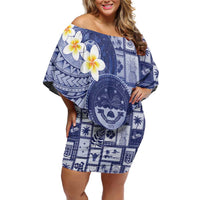 Federated States Of Micronesia Christmas Family Matching Off Shoulder Short Dress and Hawaiian Shirt Retro Style Dark Version LT05 Mom's Dress Navy - Polynesian Pride