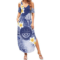 Federated States Of Micronesia Christmas Family Matching Summer Maxi Dress and Hawaiian Shirt Retro Style Dark Version LT05 Mom's Dress Navy - Polynesian Pride