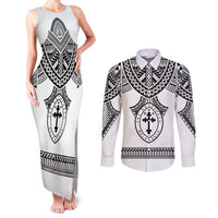 Personalised Melanesian Brotherhood Couples Matching Tank Maxi Dress and Long Sleeve Button Shirt With Tribal Pattern - Polynesian Pride