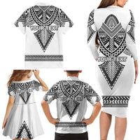 Personalised Melanesian Brotherhood Family Matching Long Sleeve Bodycon Dress and Hawaiian Shirt With Tribal Pattern LT05 - Polynesian Pride