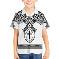 Personalised Melanesian Brotherhood Family Matching Off Shoulder Short Dress and Hawaiian Shirt With Tribal Pattern LT05 Son's Shirt White - Polynesian Pride