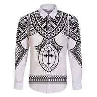 Personalised Melanesian Brotherhood Family Matching Tank Maxi Dress and Hawaiian Shirt With Tribal Pattern LT05 Dad's Shirt - Long Sleeve White - Polynesian Pride