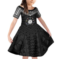 Personalised Melanesian Brotherhood Family Matching Off Shoulder Short Dress and Hawaiian Shirt Ministry Faith And Mission LT05 Daughter's Dress Black - Polynesian Pride