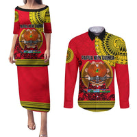 Papua New Guinea Couples Matching Puletasi Dress and Long Sleeve Button Shirts Melanesian Festival 2023 LT6 Red - Polynesian Pride