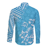 Hawaii Summer Long Sleeve Button Shirt Mix Polynesian Light Blue LT6 - Polynesian Pride