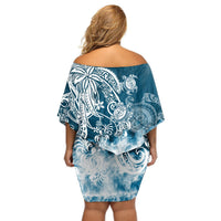 Polynesian Sea Turtle Off Shoulder Short Dress Tribal Blue LT6 - Polynesian Pride
