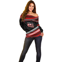 (Custom Personalised) Happy Fathers Day Polynesian Off Shoulder Sweater I Love You Dad Red LT6 - Polynesian Pride