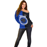 Custom Pukapuka Of Cook Islands Off Shoulder Sweater Mix Half Black LT6 - Polynesian Pride