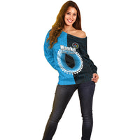 Custom Mauke Of Cook Islands Off Shoulder Sweater Mix Half Black LT6 - Polynesian Pride