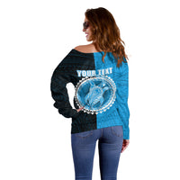 Custom Mauke Of Cook Islands Off Shoulder Sweater Mix Half Black LT6 - Polynesian Pride