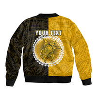 Custom Atutaki Of Cook Islands Sleeve Zip Bomber Jacket Mix Half Black LT6 - Polynesian Pride