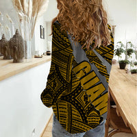 Polynesian Guam Women Casual Shirt with Coat Of Arms Claws Style - Gold LT6 - Polynesian Pride