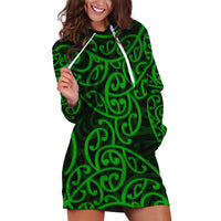 New Zealand Hoodie Dress Maori Pattern Green LT6 Green - Polynesian Pride