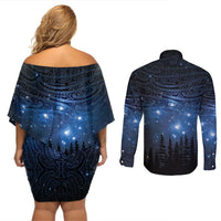 Matariki Te Tau Hou Māori Couples Matching Off Shoulder Short Dress and Long Sleeve Button Shirt New Zealand Starry Sky LT7 - Polynesian Pride