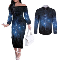 Matariki Te Tau Hou Māori Couples Matching Off The Shoulder Long Sleeve Dress and Long Sleeve Button Shirt New Zealand Starry Sky LT7 Galaxy - Polynesian Pride