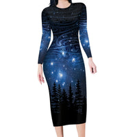 Matariki Te Tau Hou Māori Family Matching Long Sleeve Bodycon Dress and Hawaiian Shirt New Zealand Starry Sky LT7 Mom's Dress Galaxy - Polynesian Pride