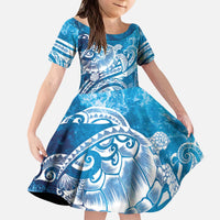 World Ocean Day Polynesian Pattern Kid Short Sleeve Dress Crystal Waves
