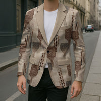 Aloha Hawaii Vintage Kahili Pa'a Lima Blazer Palaka Print Cozy Beige