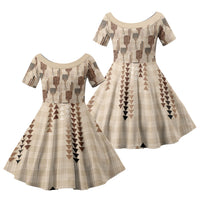 Aloha Hawaii Vintage Kahili Pa'a Lima Family Matching Off Shoulder Short Dress and Hawaiian Shirt Palaka Print Cozy Beige