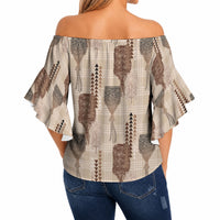 Aloha Hawaii Vintage Kahili Pa'a Lima Off Shoulder Wrap Waist Top Palaka Print Cozy Beige LT7 - Polynesian Pride