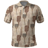Aloha Hawaii Vintage Kahili Pa'a Lima Polo Shirt Palaka Print Cozy Beige LT7 Beige - Polynesian Pride