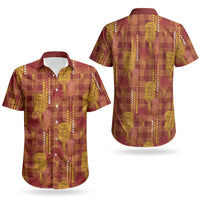 Aloha Hawaii Vintage Kahili Pa'a Lima Couples Matching Summer Maxi Dress and Hawaiian Shirt Palaka Print Hilo Royal Red-Yellow